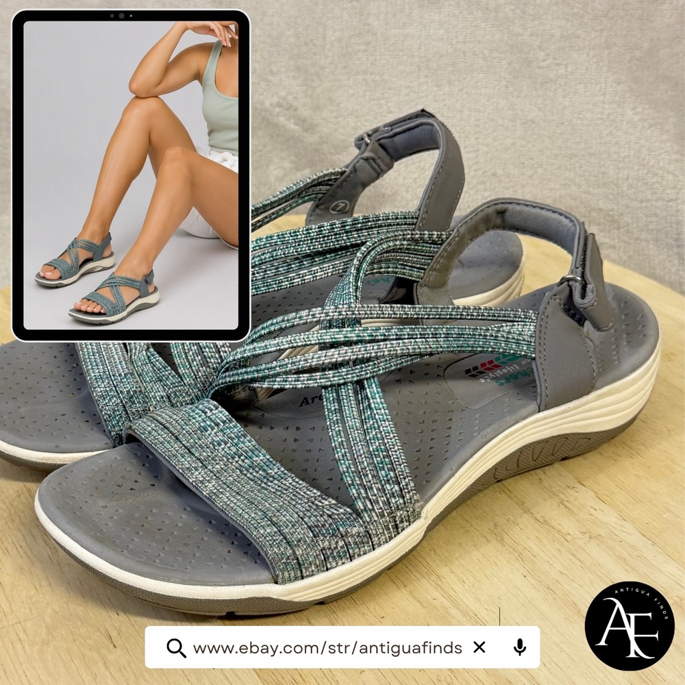 Skechers Outdoor Lifestyle Womens Teal Grey Strappy Comfort Sandals Size 7